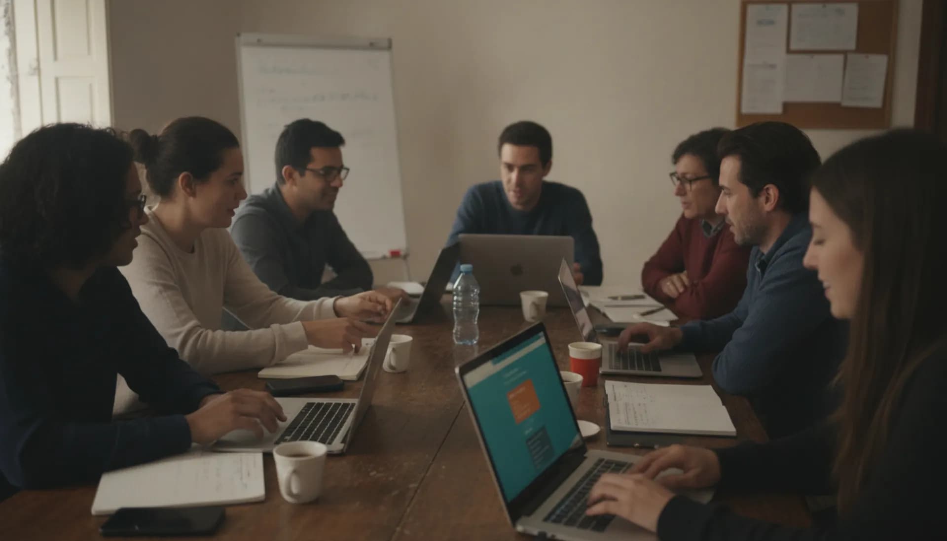 Voluntarios y entidades sociales colaboran alrededor de una mesa con portátiles